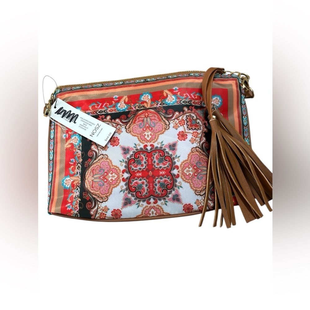 NWT CHICO'S Medallion Boho Crossbody Handbag/Clutch Tassel Zip Removable strap - Picture 2 of 8